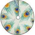 thumbnail image 1 of FMSHPON Watercolor Peacock Feather Xmas Christmas Tree Skirt Stand Mat for Holiday Party Decoration Indoor Outdoor 36 inches, 1 of 3