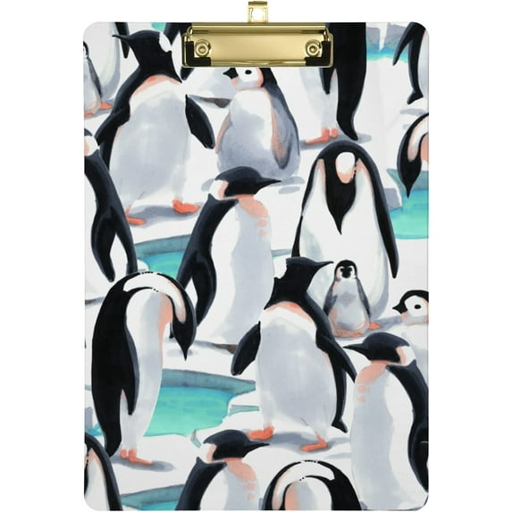 FMSHPON Watercolor Penguin Group Clipboard Hardboard Wood Nursing Clip Board and Pull for Standard A4 Letter 13x9 inches