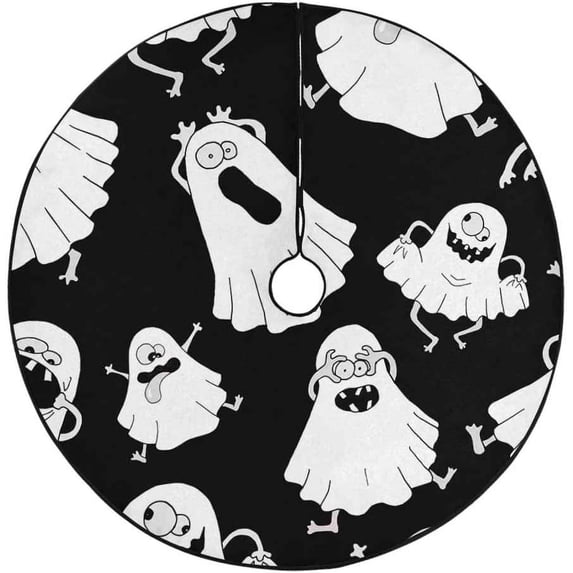 FMSHPON White Ghosts Halloween Xmas Christmas Tree Skirt Stand Mat for Holiday Party Decoration Indoor Outdoor 36 inches
