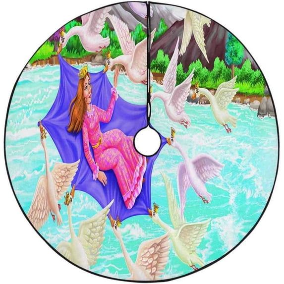 FMSHPON Wild Swan Xmas Christmas Tree Skirt Stand Mat for Holiday Party Decoration Indoor Outdoor 48 inches