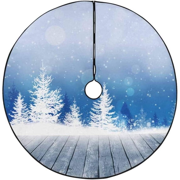 FMSHPON Winter Snow Landscape Xmas Christmas Tree Skirt Stand Mat for Holiday Party Decoration Indoor Outdoor 48 inches