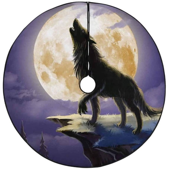 FMSHPON Wolf Full Moon Mountain Xmas Christmas Tree Skirt Stand Mat for Holiday Party Decoration Indoor Outdoor 48 inches