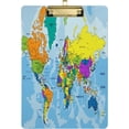 thumbnail image 1 of FMSHPON World Map Blue Clipboard Hardboard Wood Nursing Clip Board and Pull for Standard A4 Letter 13x9 inches, 1 of 8