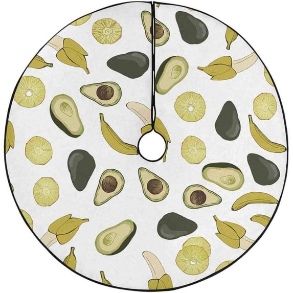 FMSHPON Yellow Banana Avocado Xmas Christmas Tree Skirt Stand Mat for Holiday Party Decoration Indoor Outdoor 36 inches