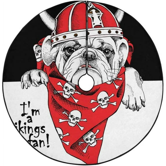 FMSHPON a Dog Wearing a Red Viking HelmetHorns Xmas Christmas Tree Skirt Stand Mat for Holiday Party Decoration Indoor Outdoor 36 inches