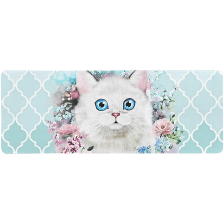 FMSHPON cat and Flower with Moroccan Trellis Extra Extended Large Gaming Mouse Pad Mat Desk Pad Keyboard Mat 31.5x12 inch