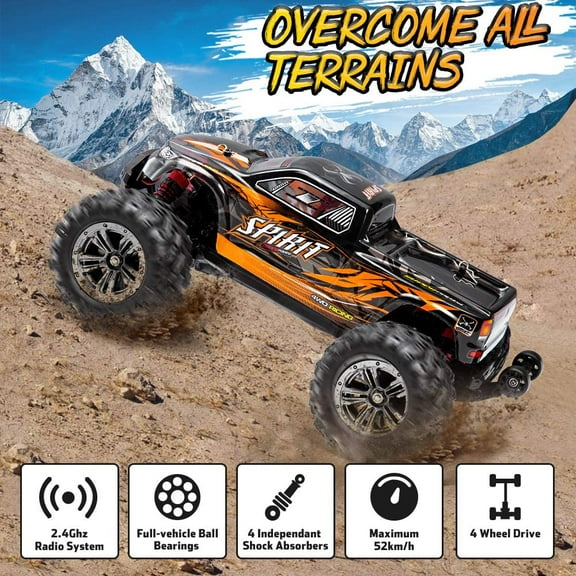 FMT Brushless 52km/h High Speed RC Cars 1:16 Remote Control Monster Truck 4WD All Terrain Off-Road 2.4Ghz Shockproof Waterproof RTR Hobby Cars (Blue)