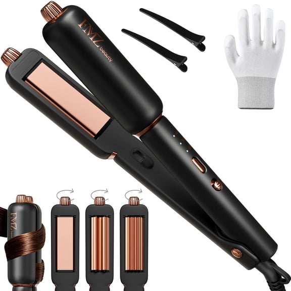 FMZ Flat Iron Hair Straightener Crimper Curler, 4 in 1 Professional Ionic Hair Styling Irons for Straightening, Crimping, Curling, Fast Heating, Dual Voltage, Mini and Portable for Women Travel Home