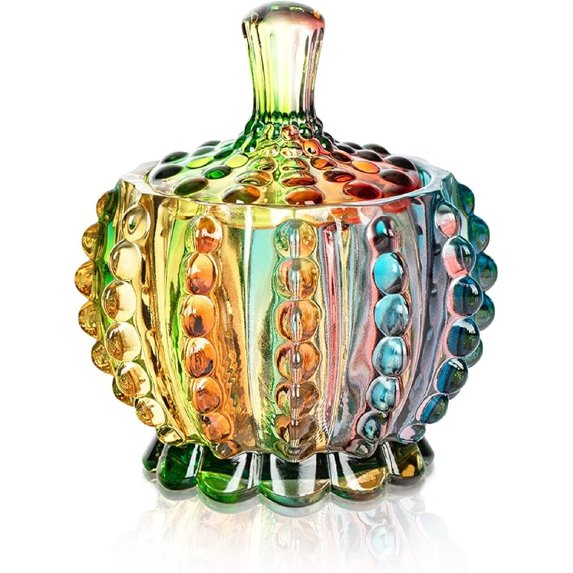FN 6 oz Colorful Embossed Glass Jars with Lid - Crystal Glass Candy Dishes - Iridescent Candy Jars Jewelry Box for Wedding, Party, Buffet Decorative