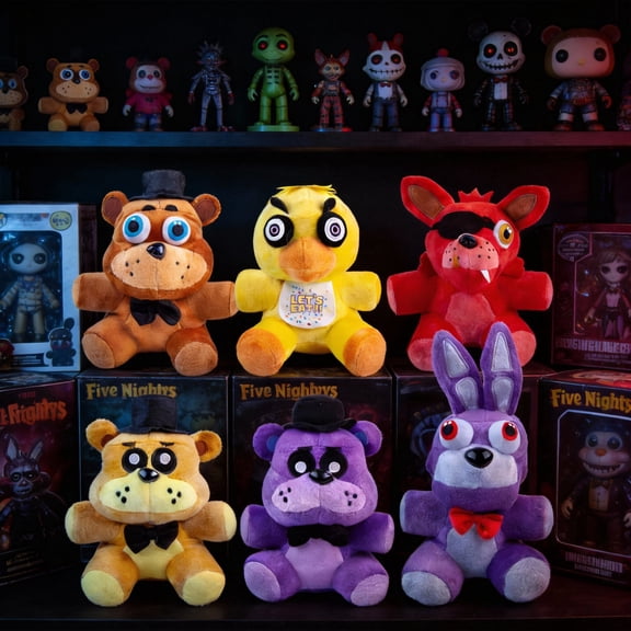 FN-AF Themed Plush Stuffed Animals - Choose Single 7in Characters (Freddy, Bonnie, Chica, Foxy) or 6-Piece Collectible Set - Soft Plush Toys for Kids & Fans