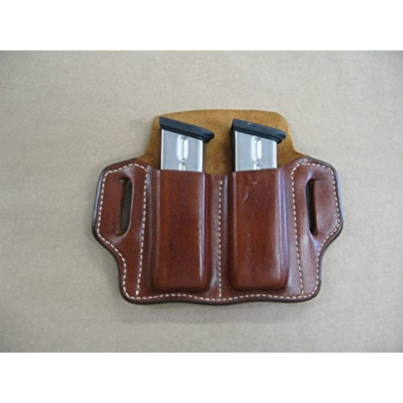 FN FNS FNP FNX 9mm /.40 Leather 2 Slot Molded Pancake Belt Mag Clip Pouch TAN