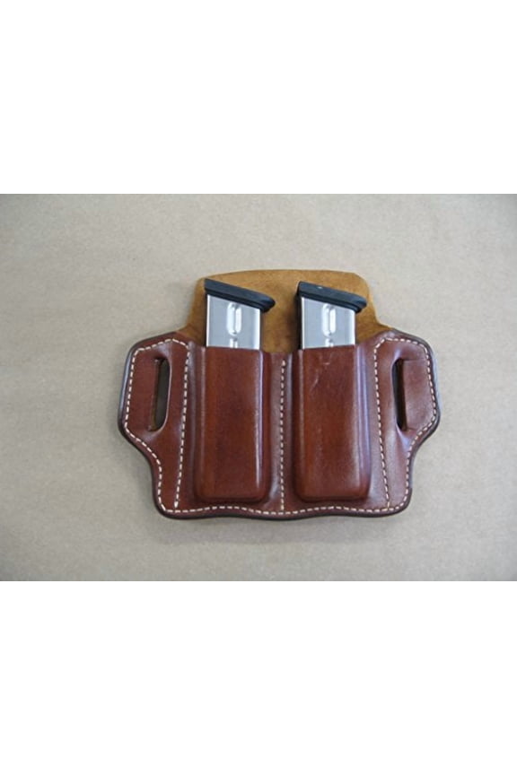 FN FNS FNP FNX 9mm /.40 Leather 2 Slot Molded Pancake Belt Mag Clip Pouch TAN