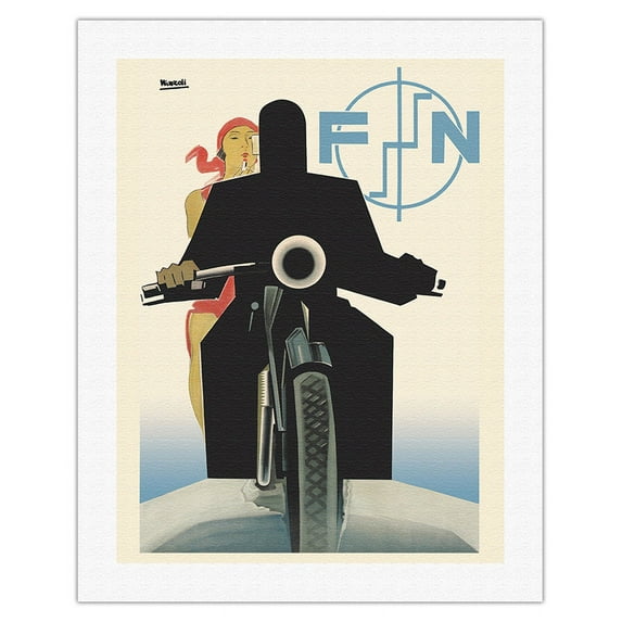 FN Motorcycles - Fabrique Nationale de Herstal - Vintage Motorcycle Poster by Marcello Nizzoli c.1925 - Fine Art Rolled Canvas Print 20in x 26in