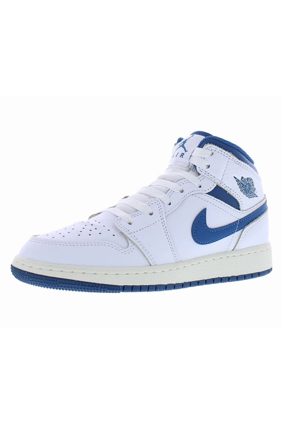 Air Jordan 1 Mid SE GS Boys Shoes Size 4.5, Color: White/Industrial Blue/Sail
