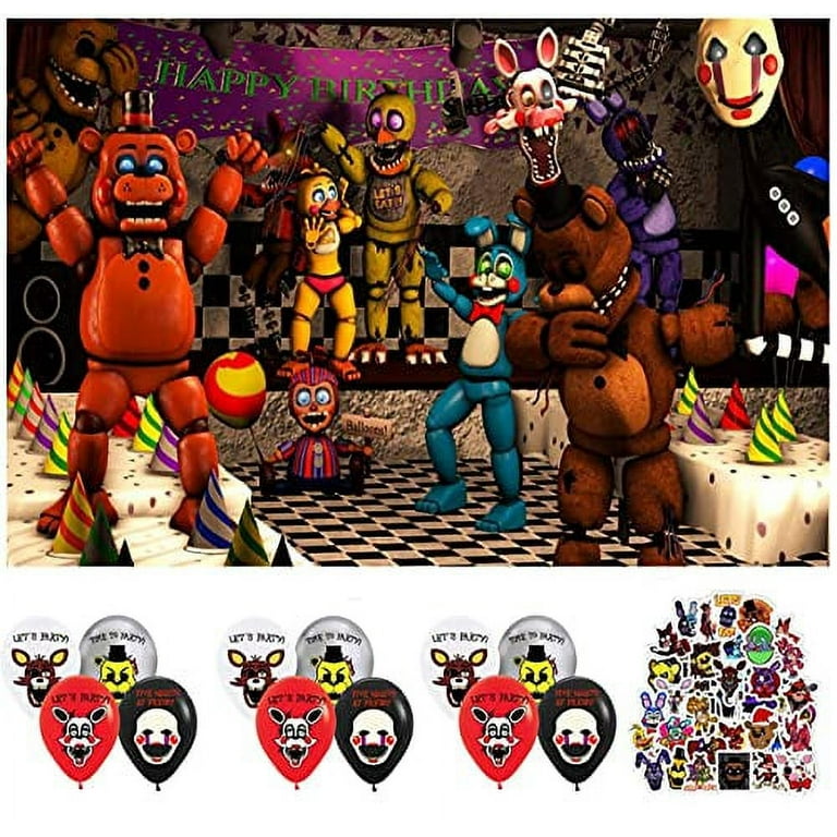  Five Night at Freddy Birthday Party Supplies,FN-AF Birthday  Decorations Includes Happy Banner Backdrop Cake Toppers Balloons Stickers  For Game Fans Kids Party : Toys & Games