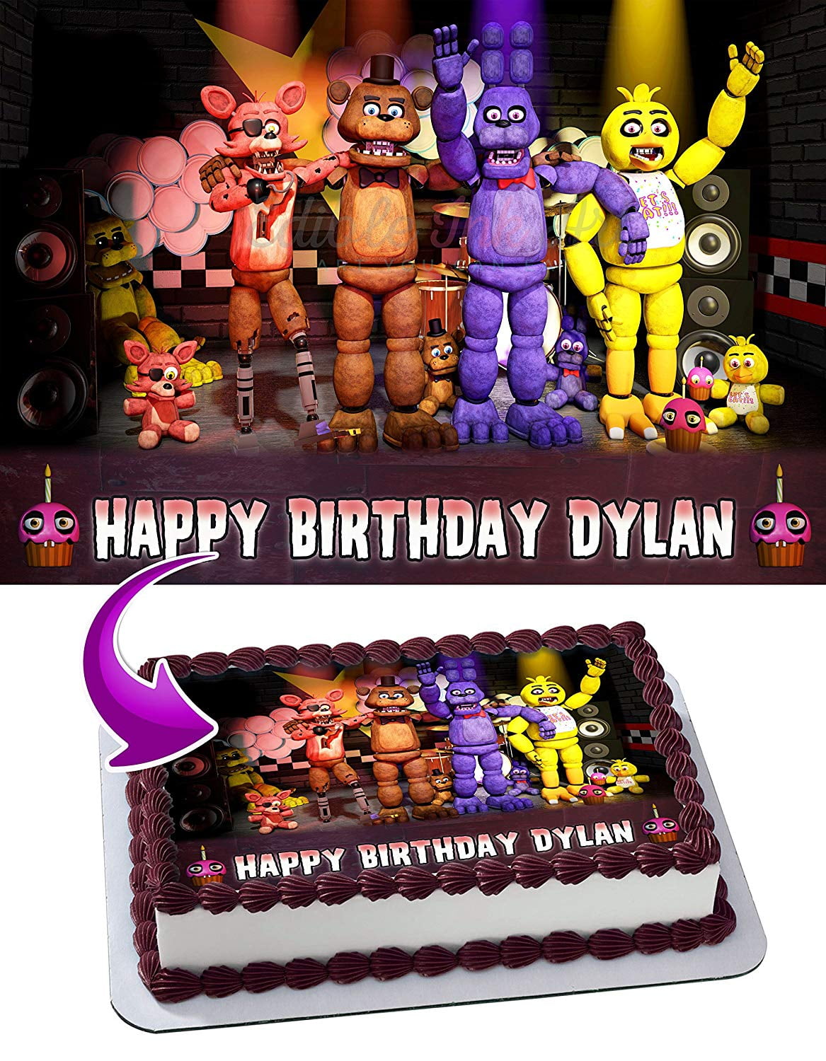 INKUTEN FNAF Five Nights at Freddy's Edible Cake Image Topper Personalized Picture 1/4 Sheet (8"x10.5")
