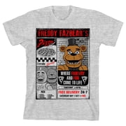 FNAF Freddy Fazbears Pizza Flyer Boys Heather Grey T-shirt-Large
