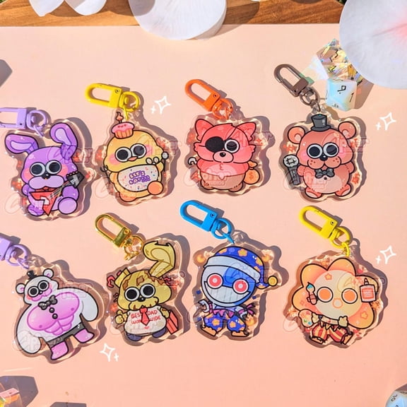 FNAF Inspired Keychain | 2.3" ft. Freddy Fazbear, Chica, Bonnie, Foxy, Sun, Moon, Springtrap & Helpy (1 keychain)
