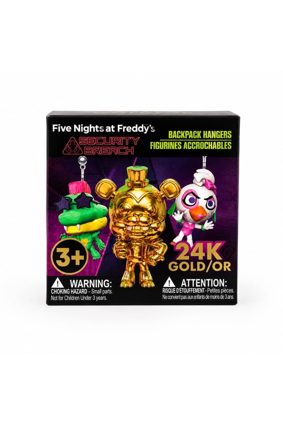 Five Nights at Freddys Security Breach Backpack Hangers Mystery Figure Blind Box, 24K Gold/Glow Character, Ages 3+