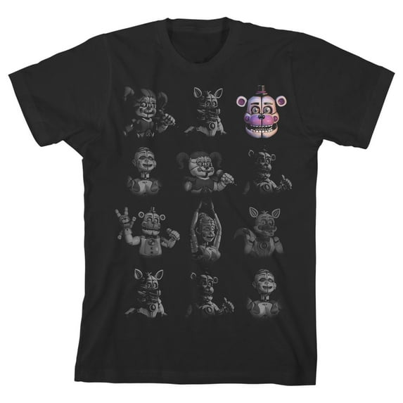 FNAF Sister Location Characters Boy's Black T-shirt-XS