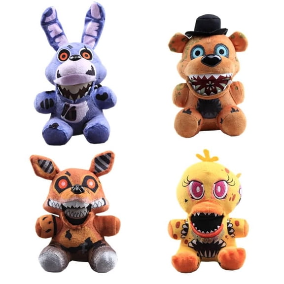 FNAF Twisted Plush 4-Pack Bear, Foxy, Bonnie, and Chica Stuffed Toys