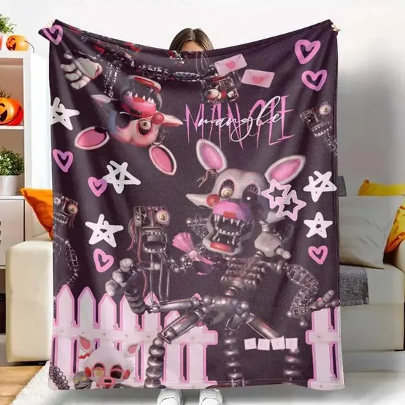 FNAFs Mangle Flannel Blanket Pink Mechanical Fox Robot Print Soft Warm Durable Lightweight Anti Pilling Throw Blanket Throw Blanket For Bedroom Sofa Office Gaming Room Gift Back To School
