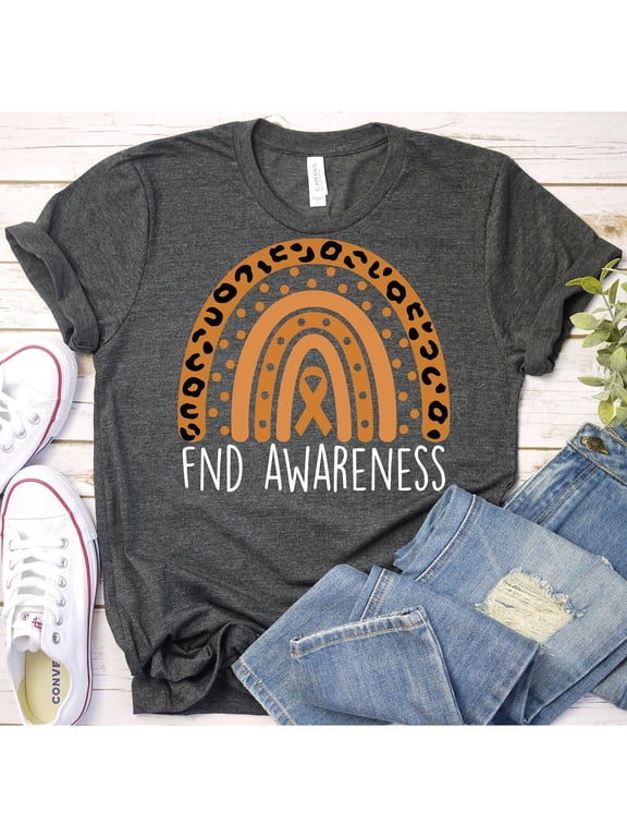 FND Awareness Orange Ribbon and Rainbow Graphic T-Shirt, Unisex Classic Fit, Cotton or Cotton-Poly, 180 GSM