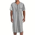 thumbnail image 1 of FNFFH Mens Bathrobe Soft Short Sleeve Nightgowns Lightweight Striped Spa Bath Robe Loose Fit V Neck Button Down Sleepwear, 1 of 7