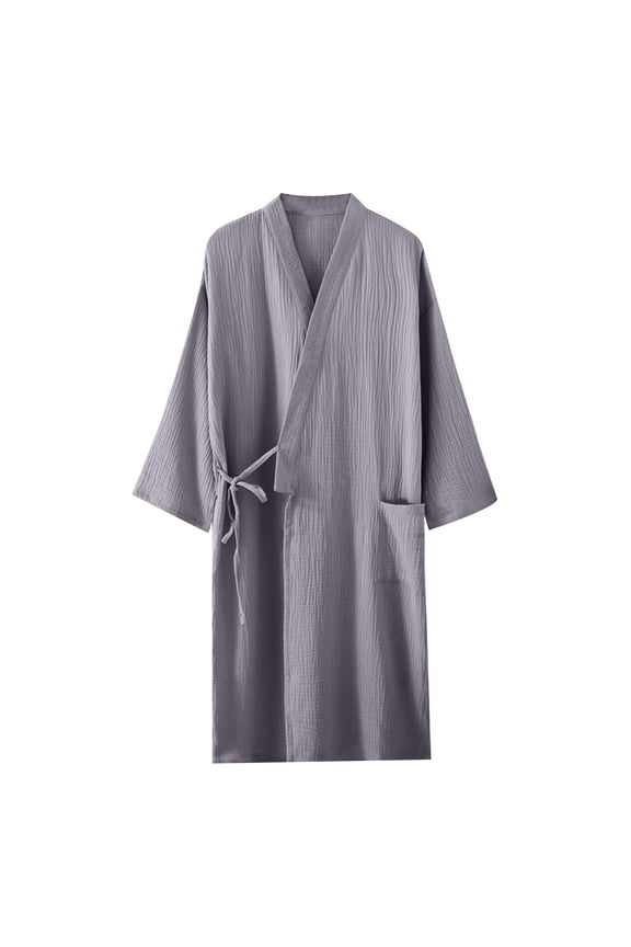 Mens Cotton Bathrobe Lightweight Soft Kimono Robes Long Absorbent Spa Bath Robe with Pockets