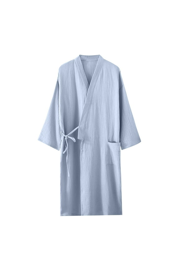 FNFFH Mens Cotton Bathrobe Lightweight Soft Kimono Robes Long Absorbent Spa Bath Robe with Pockets