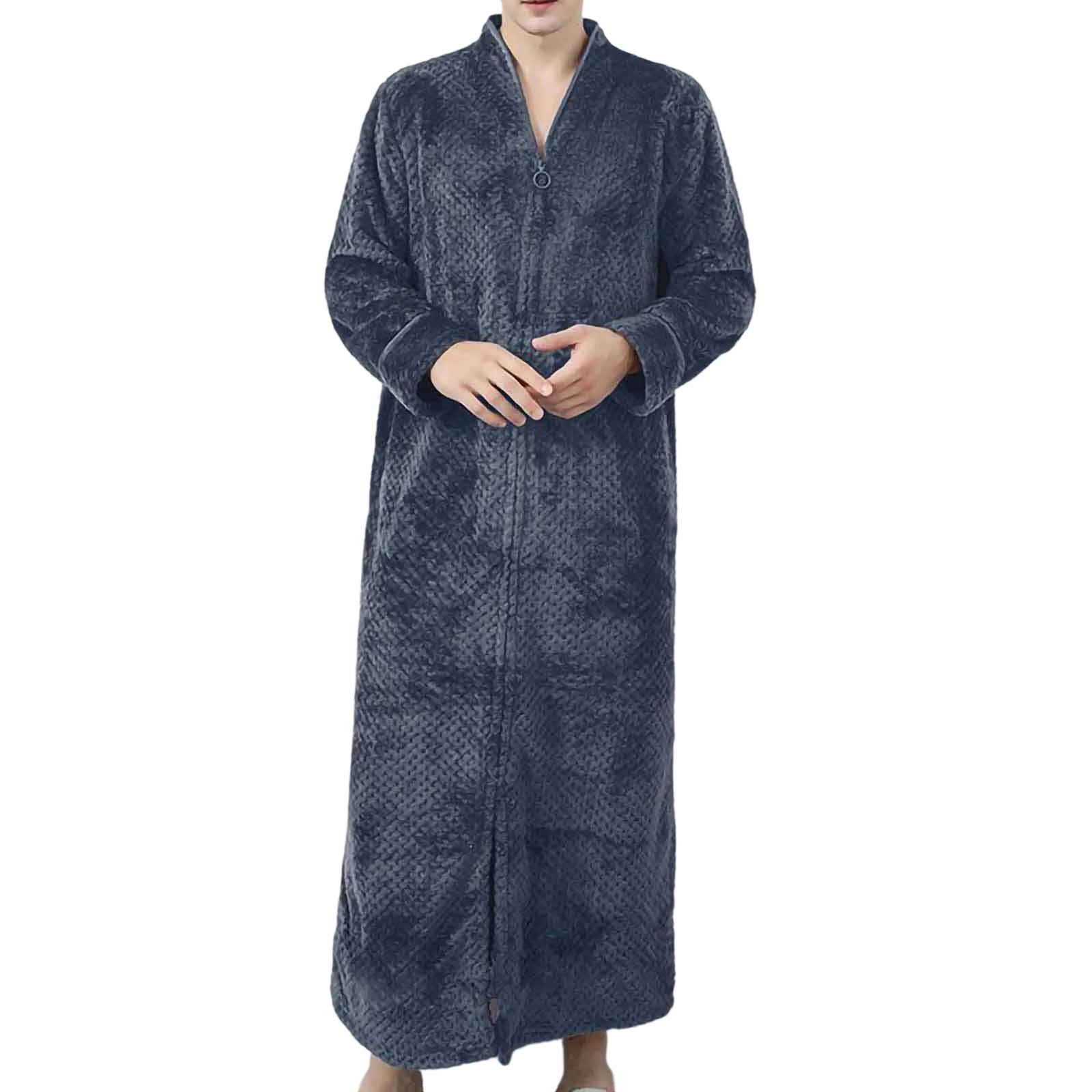 FNFFH Mens Full Length Bathrobe Zip Up Soft Plush Robe Loose Fit Warm ...