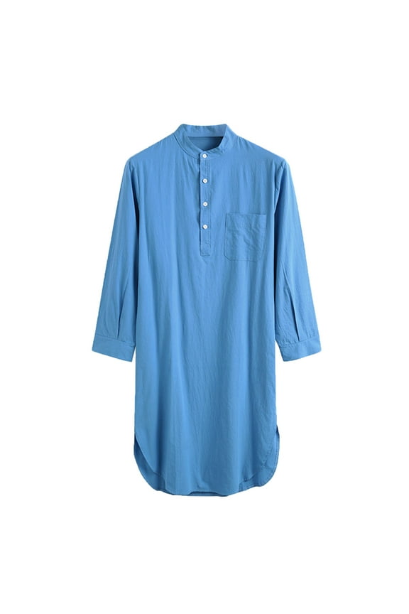 FNFFH Mens Kaftan Thobe Button Down Henley Shirts Robe Long Sleeve Casual Muslim Gown Shirt