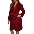 thumbnail image 1 of FNFFH Womens Fleece Robe Soft Knee Length Kimono Robes Super Absorbent Spa Bath Robe Quick Dry yet Warm Housecoat with Pockets, 1 of 5