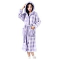 thumbnail image 1 of FNFFH Womens Fleece Robe Soft Plaid Hooded Bathrobe Cute Super Absorbent Spa Bath Robes Thick Warm Housecoat with Pockets, 1 of 5