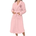 thumbnail image 1 of FNFFH Womens Long Plush Robe Soft Shawl Collar Belted Bathrobe Cute Love Embroidery Robes with Pockets, 1 of 5