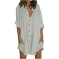 thumbnail image 1 of FNFHFY 3/4 Sleeve Dress for Women Oversized Long Cotton Linen Shirts Casual Button Down Stand Collar Tshirt Loose Flowy Beach Dresses, 1 of 5