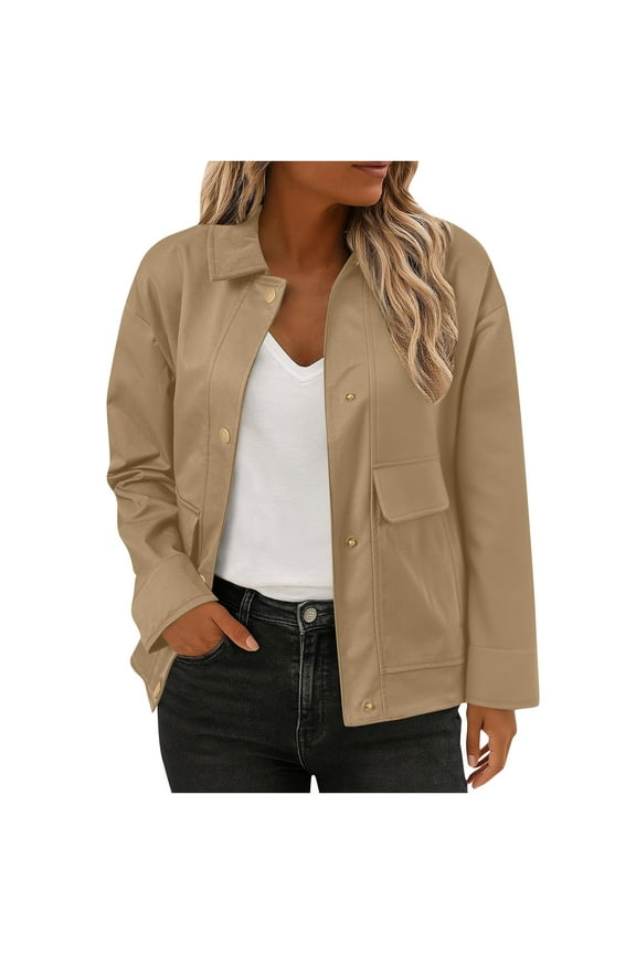 Barn Jackets for Women Casual Snap Down Lapel Utility Coat Cropped Trench Coats Fall Shacket Jacket Long Sleeve Outerwear Shirts