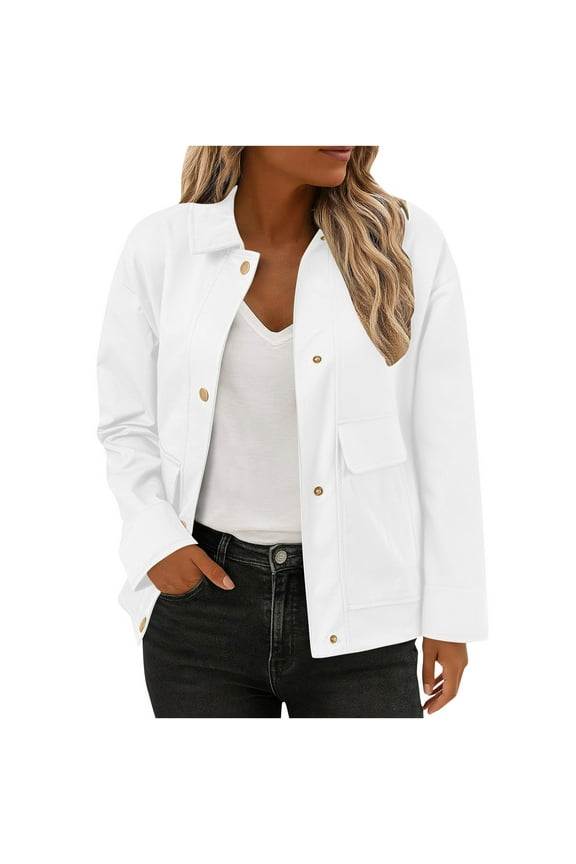 Barn Jackets for Women Casual Snap Down Lapel Utility Coat Cropped Trench Coats Fall Shacket Jacket Long Sleeve Outerwear Shirts