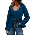 thumbnail image 1 of FNFHFY Blazer for Women Business Dressy Button Down Scoop Neck Work Blazers Casual Long Sleeve Blouse Shirt Split Hem Fitted Suit Jacket Office Coats, 1 of 6