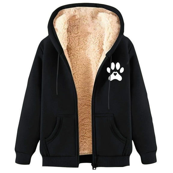 FNFHFY Fleece Jacket Women Casual Full Zip Up Hoodies Warm Sherpa Lined Sweatshirt Trendy Print Fall Winter Coat With Pockets