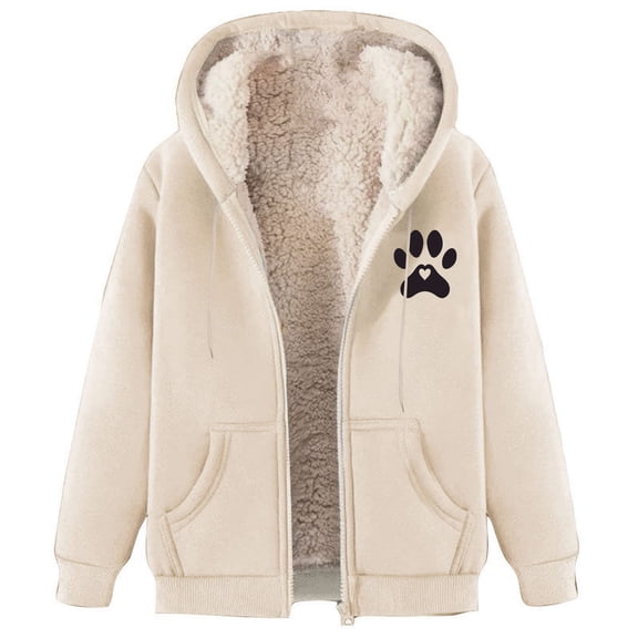 FNFHFY Fleece Jacket Women Casual Full Zip Up Hoodies Warm Sherpa Lined Sweatshirt Trendy Print Fall Winter Coat With Pockets