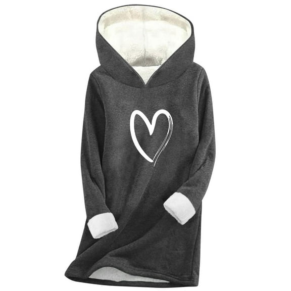 FNFHFY Fuzzy Fleece Hoodies for Women Loose Fit Long Hoodie Love Print Hooded Sweatshirts Fall Winter Thicken Warm Pullovers
