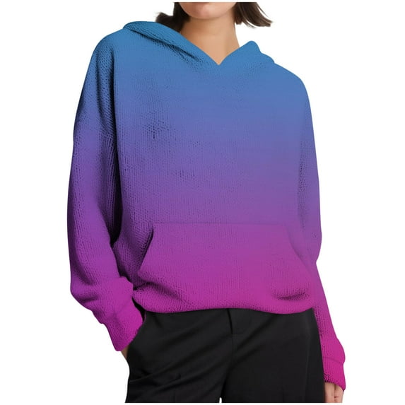 FNFHFY Hoodies for Women Color Block Hooded Sweatshirt Cozy Knit Sweater Pullovers Loose Drop Shoulder Hoodie