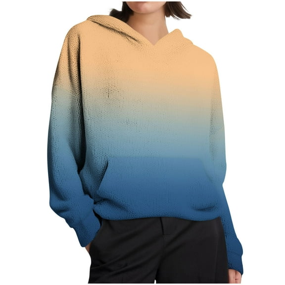 FNFHFY Hoodies for Women Color Block Hooded Sweatshirt Cozy Knit Sweater Pullovers Loose Drop Shoulder Hoodie