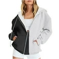 thumbnail image 1 of FNFHFY Hoodies for Women Trendy Zip Up Color Block Hoodie Loose Fit Drawstring Hooded Sweatshirt Fall Fashion Outfit with Pockets, 1 of 5