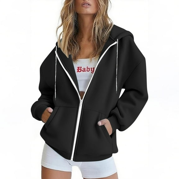 FNFHFY Hoodies for Women Zip Up Cute Cat Ear Hoodie Loose Fit Long Sleeve Hooded Sweatshirts Trendy Drop Shoulder Preppy Hoodies Y2K