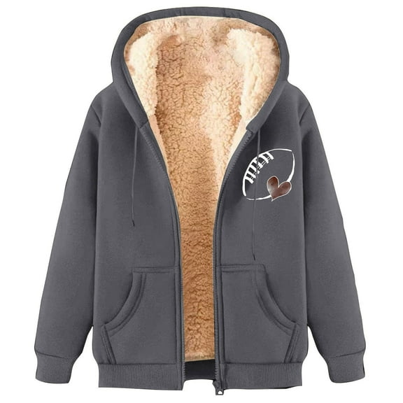 FNFHFY Hoodies for Women Zip Up Fleece Lined Hoodie Game Day Sweatshirts Hooded Casual Football Season Rugby Graphic Coats