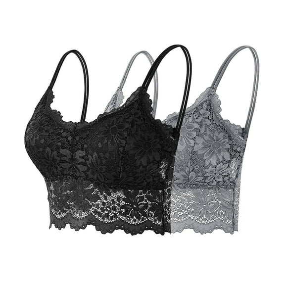 FNFHFY Lace Bralette for Women Spaghetti Strap Tank Top V Neck Slim Basic Camisoles 2 Pack Wireless Seamless Lace Bras