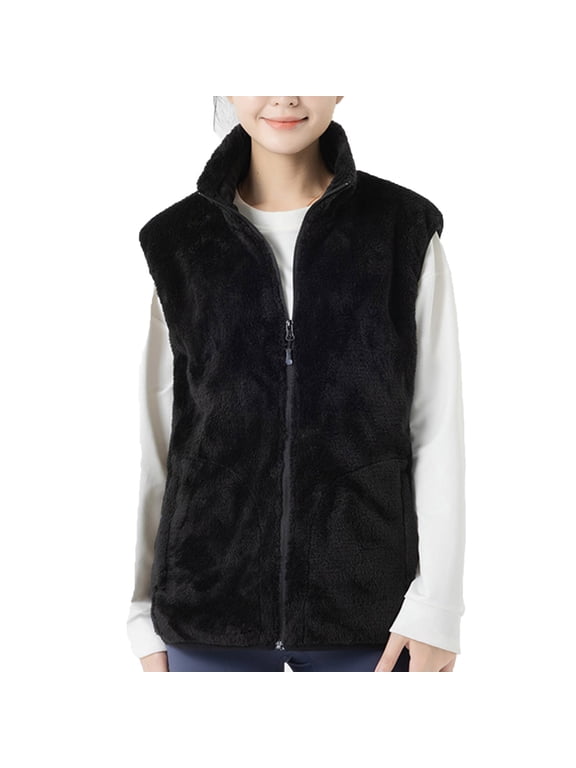 Men Women Heated Fleece Vest 2 Control 9 Zones Electric Warming Vest Stand Collar Zip Up Sleeveless Sherpa Jacket
