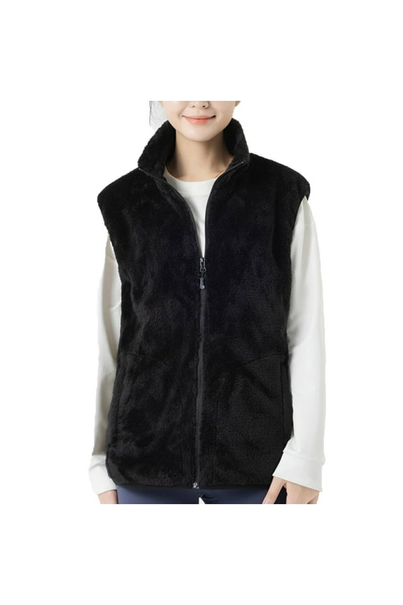 Men Women Heated Fleece Vest 2 Control 9 Zones Electric Warming Vest Stand Collar Zip Up Sleeveless Sherpa Jacket